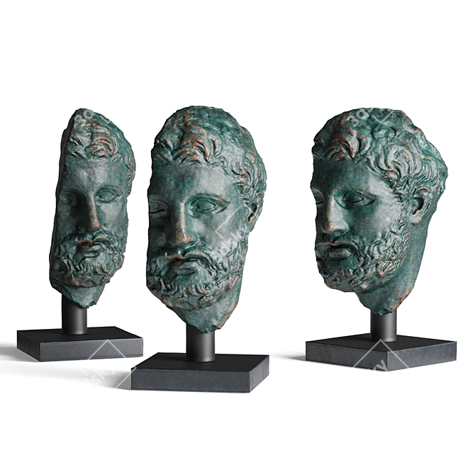 Ancient Greek Bearded Head Sculpture 3D model image 2