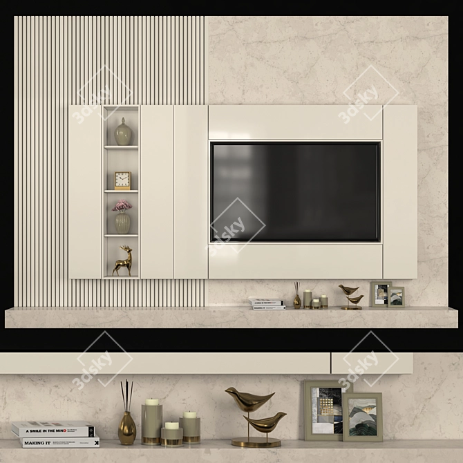 Sleek 65" TV Wall Set 3D model image 1