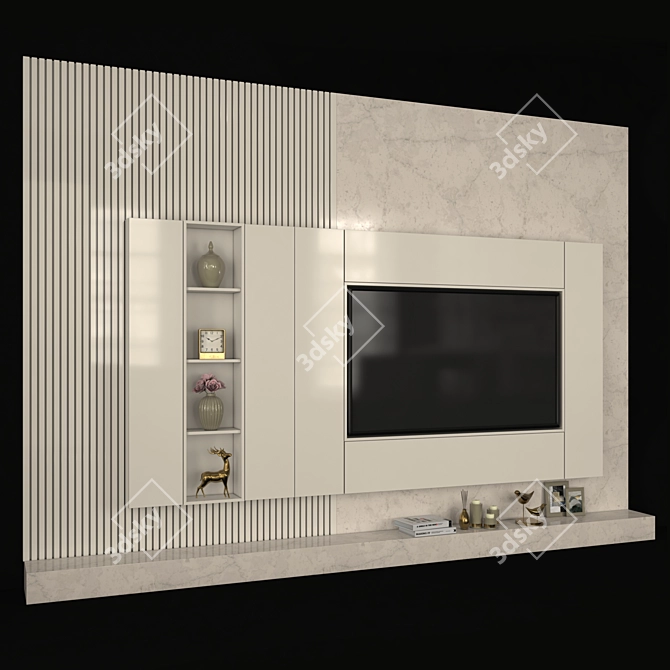 Sleek 65" TV Wall Set 3D model image 3