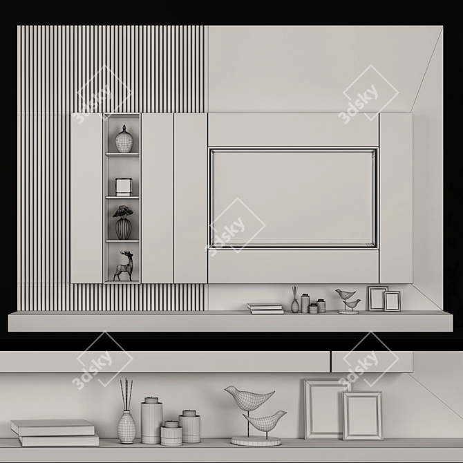 Sleek 65" TV Wall Set 3D model image 4