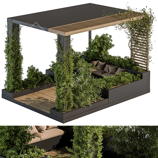 Pergola Roof Garden Furniture Set 3D model image 1