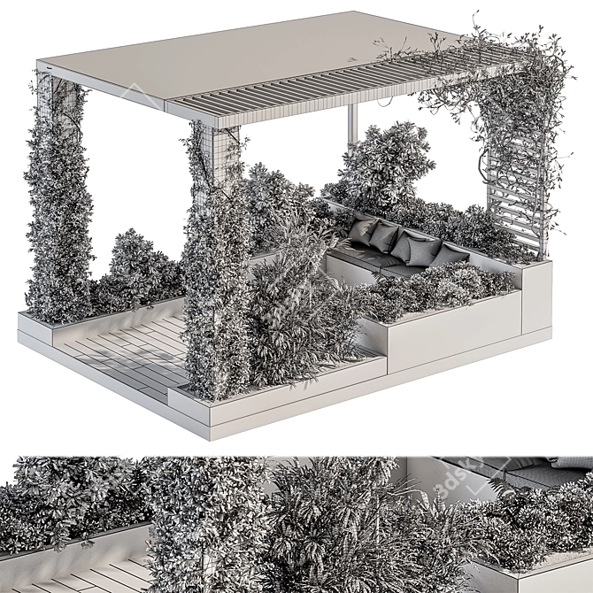 Pergola Roof Garden Furniture Set 3D model image 5