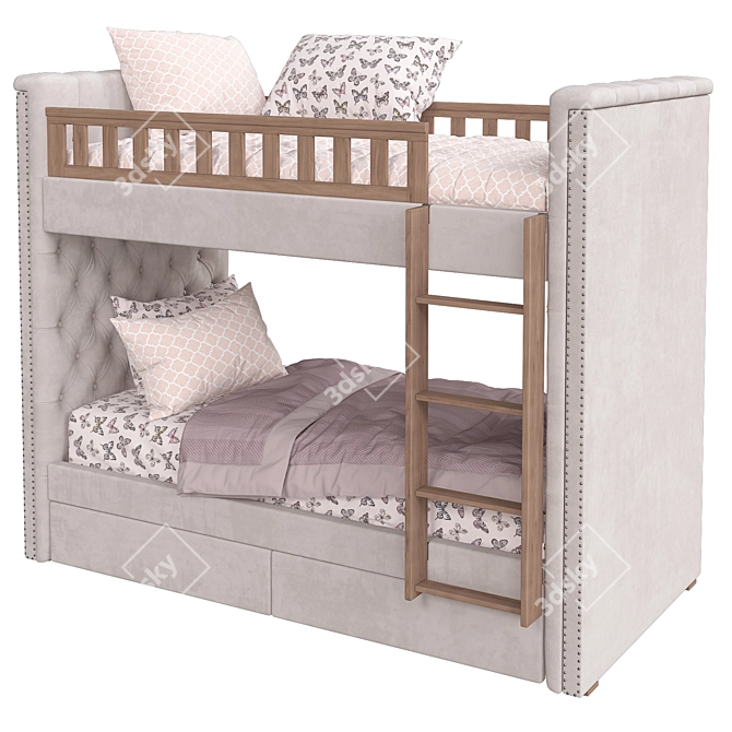 Vintage Velvet Chesterfield Bunk Bed 3D model image 1