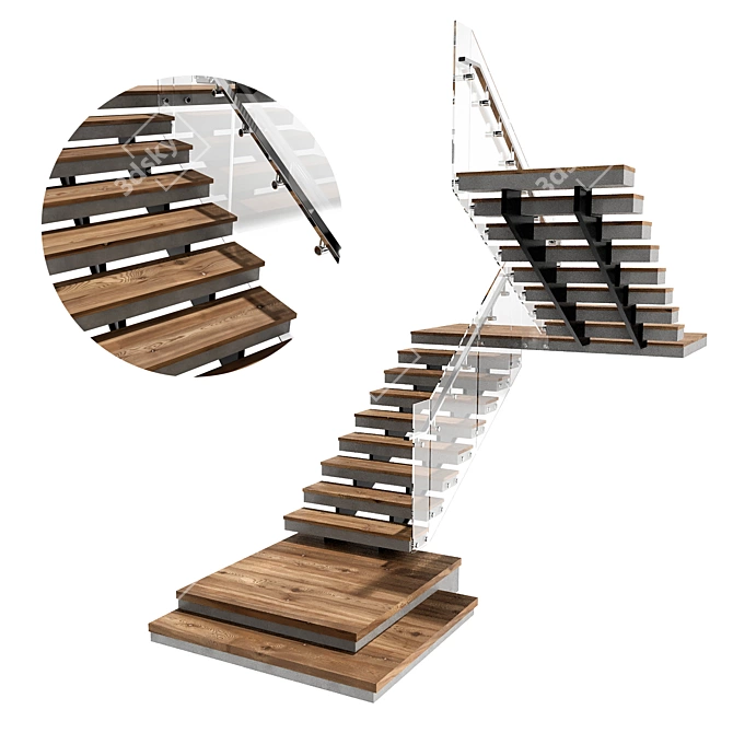 Sleek Modern Stair Design 3D model image 2