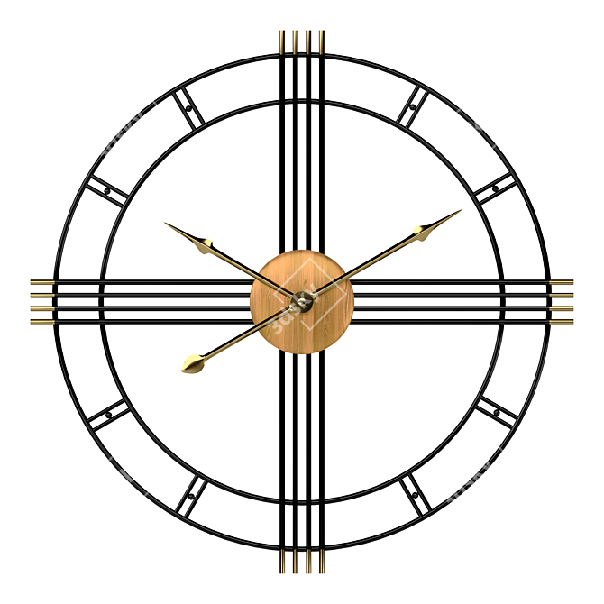 Sleek Black Metal Wall Clock 3D model image 1