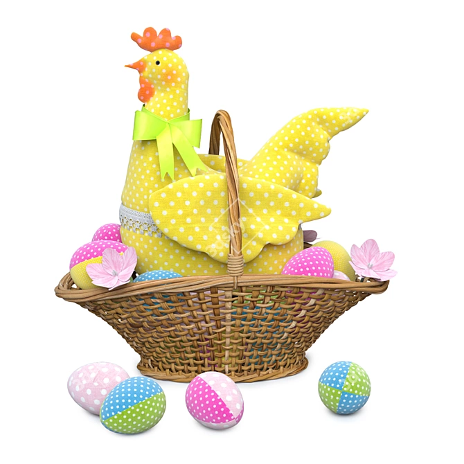 Title: Tilda Toy Hen in Basket 3D model image 2