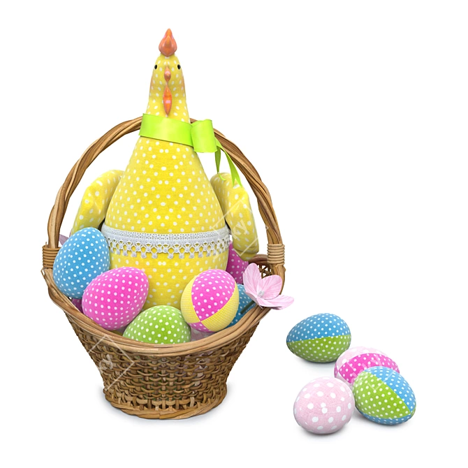 Title: Tilda Toy Hen in Basket 3D model image 3