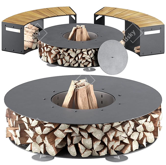 Portable Outdoor Fireplace, D600mm 3D model image 1