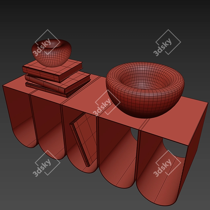  Modern Curved Bench with Opal Accessories 3D model image 3