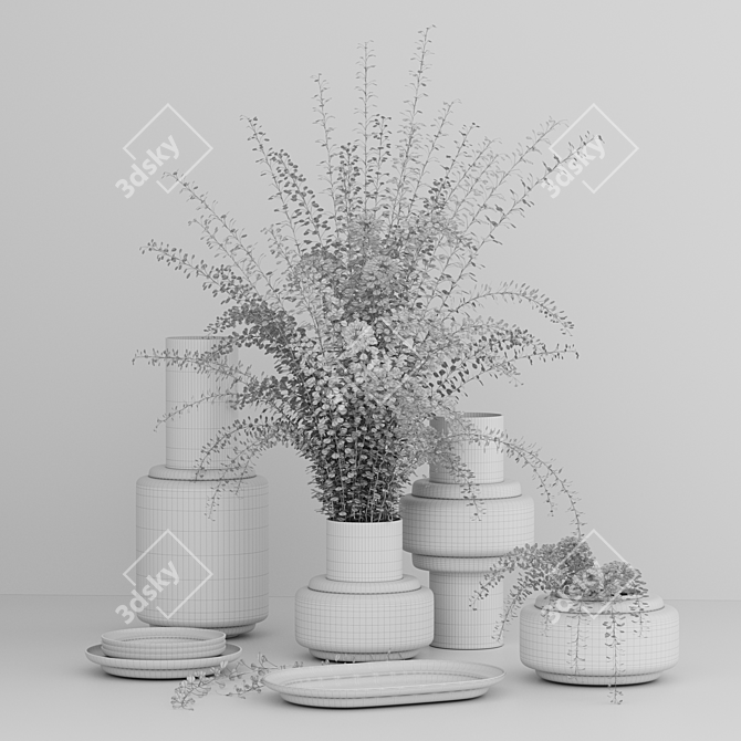 Elegant Metal Vase Set Bouquet 3D model image 5