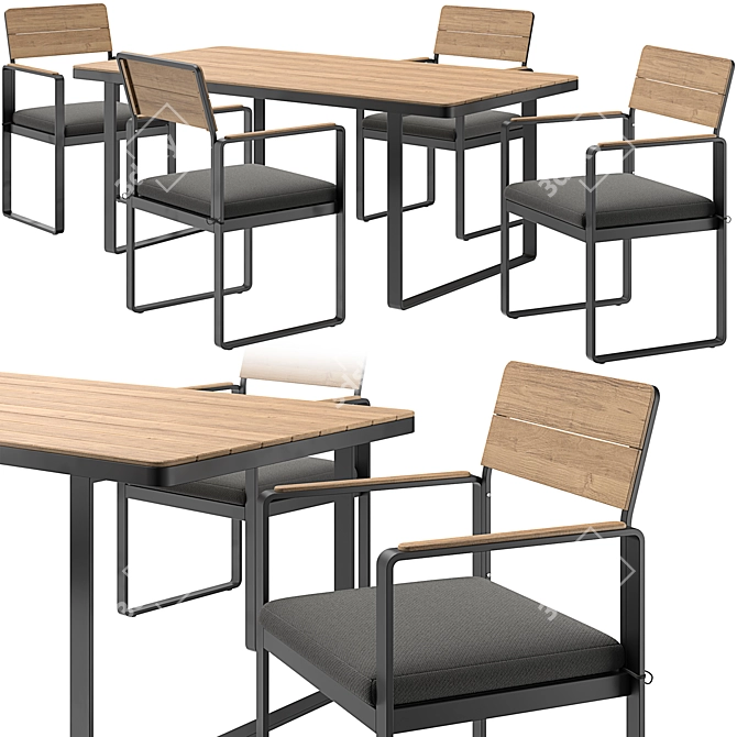 Topa 4-Seat Dining Set Grey 3D model image 2