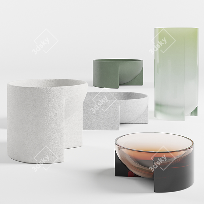 Artisan Bowls in Earthy Hues 3D model image 4