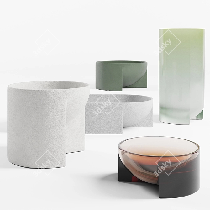 Artisan Bowls in Earthy Hues 3D model image 6