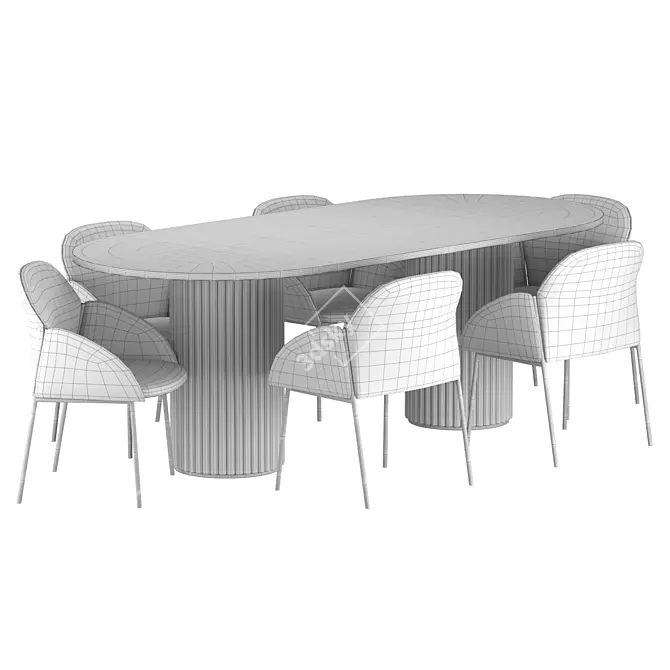 Modern Oval Wood Dining Set 3D model image 3