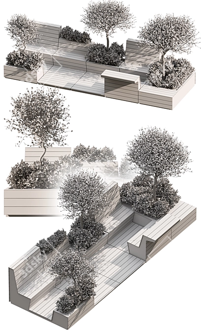 Urban Oasis Parklet with Lush Greenery 3D model image 7