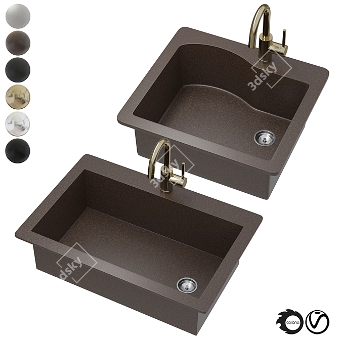 Granite Sink & Faucet Set 3D model image 1