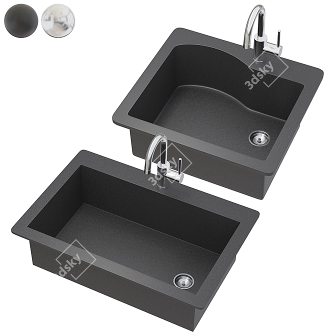 Granite Sink & Faucet Set 3D model image 3