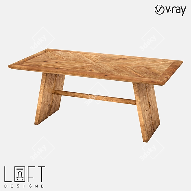 Rustic Pine Dining Table 3D model image 1