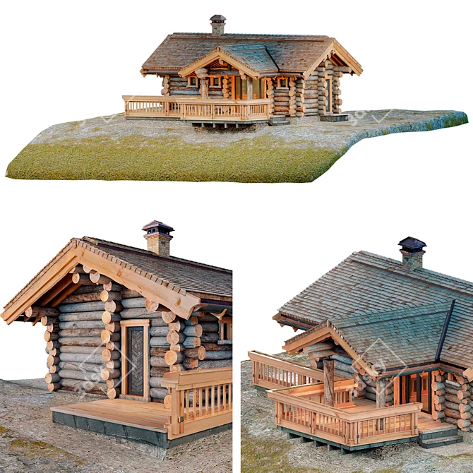 Low Poly Log Cabin Kit 3D model image 2