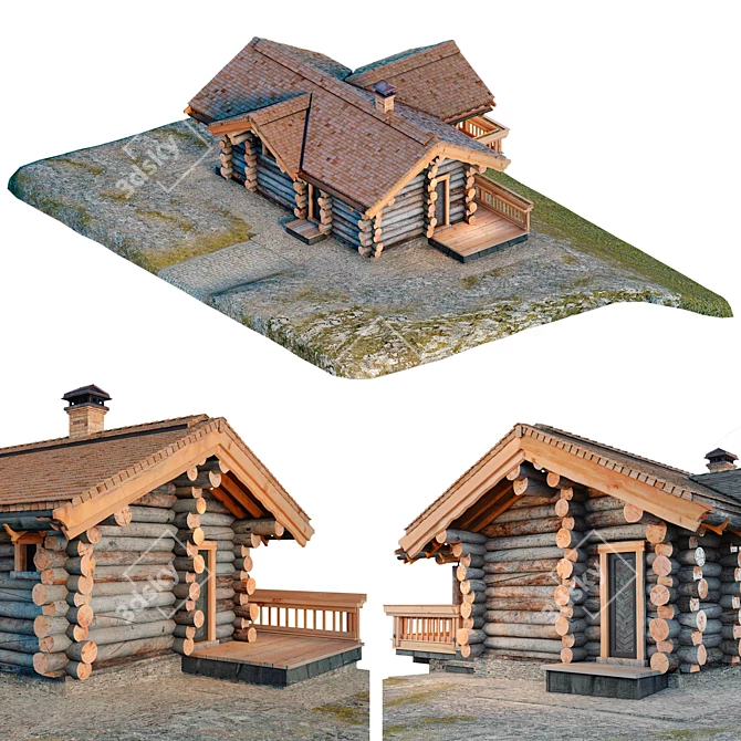 Low Poly Log Cabin Kit 3D model image 3