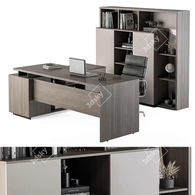 Cream & Wood Boss Desk 3D model image 1