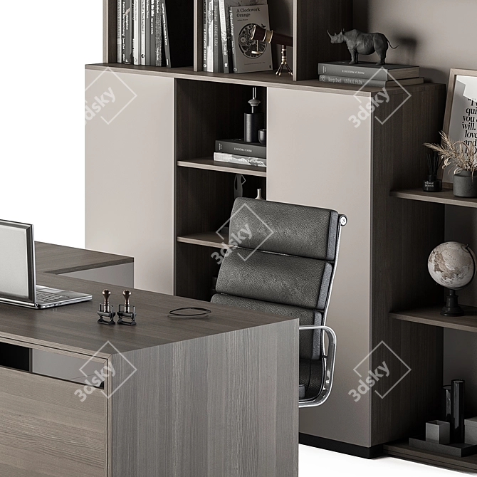 Cream & Wood Boss Desk 3D model image 3