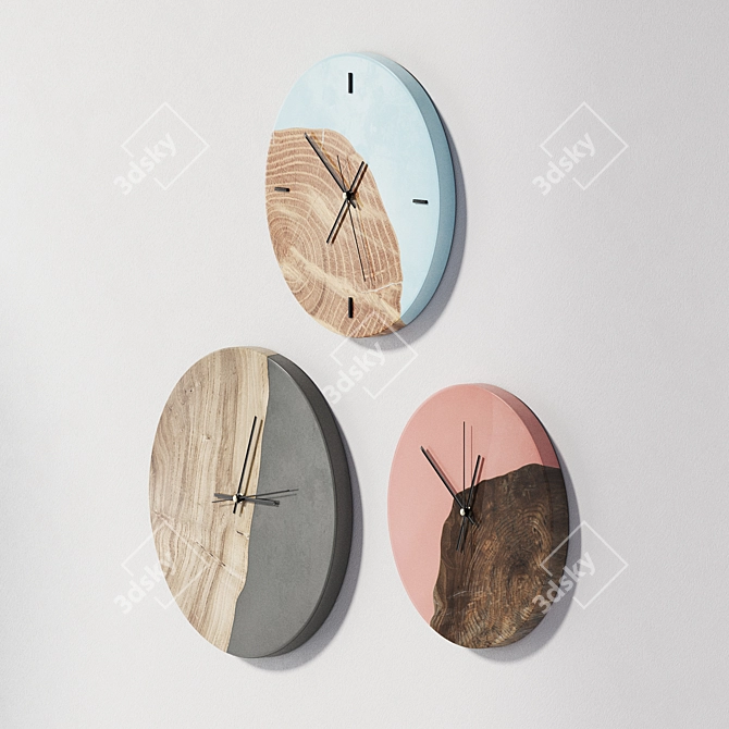 Wowbotanica Wood & Epoxy Wall Clock 3D model image 3