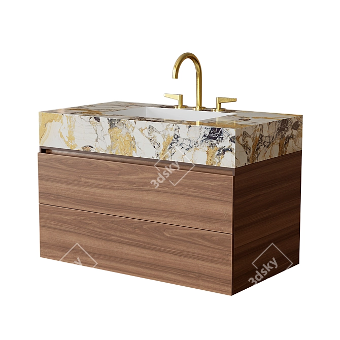 Evoline Caneletto Walnut Vanity with Stoneware Sink 3D model image 1