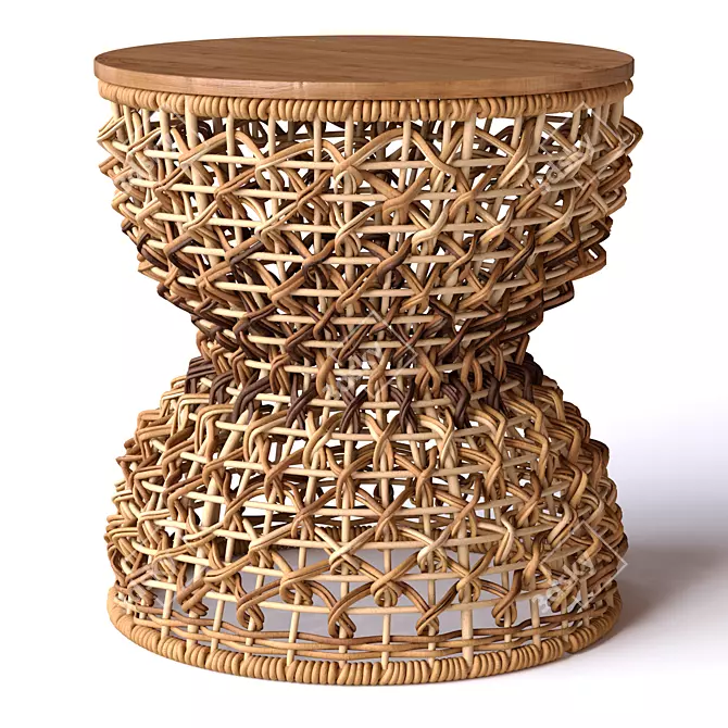 Elegant Teak Ottoman Stool 3D model image 1