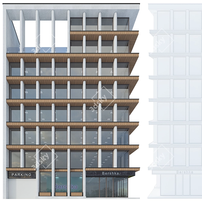 Modern Office Building Exterior Model 3D model image 5