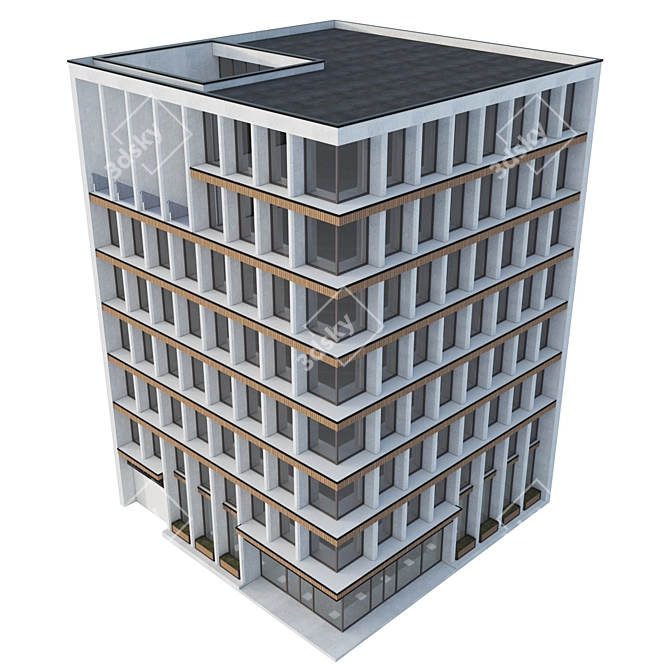 Modern Office Building Exterior Model 3D model image 6