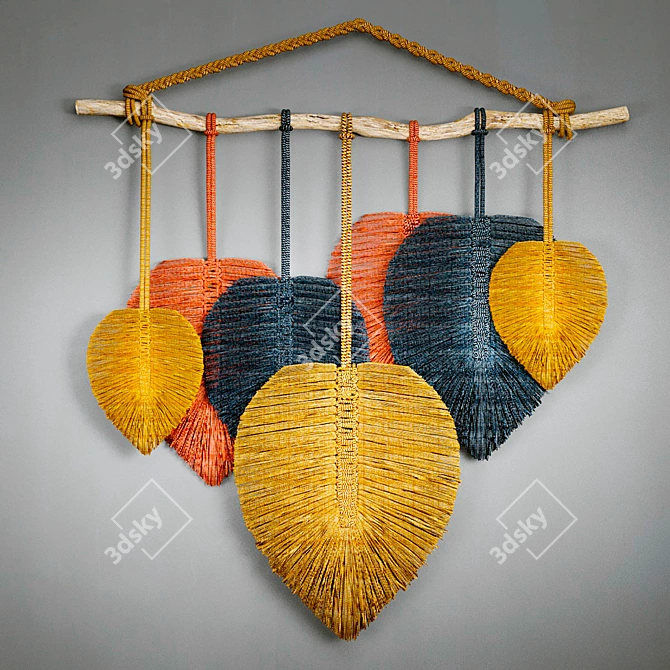 Title: Boho Leaf Macrame Wall Decor 3D model image 2