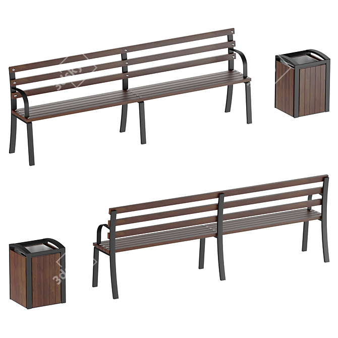 Loft Bench and Bin Set 3D model image 2