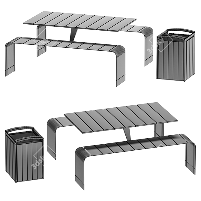 Industrial Style Bench with Bin 3D model image 2