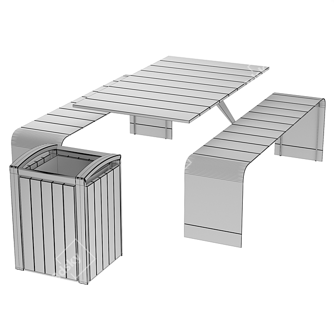 Industrial Style Bench with Bin 3D model image 5