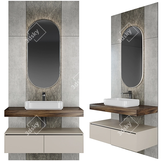 Illuminated Mirror Bathroom Vanity Set 3D model image 1