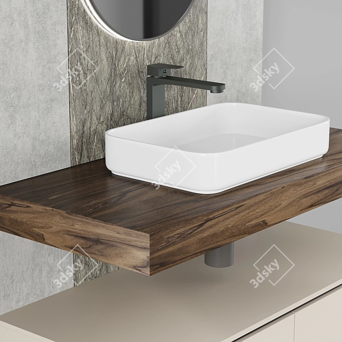 Illuminated Mirror Bathroom Vanity Set 3D model image 2