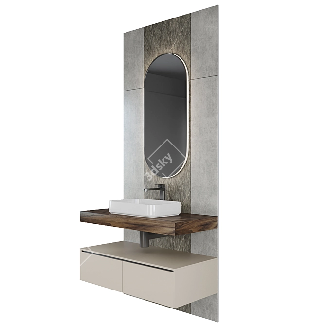 Illuminated Mirror Bathroom Vanity Set 3D model image 4