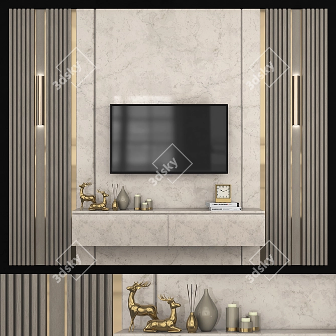 Contemporary Modern TV Wall Set 3D model image 1