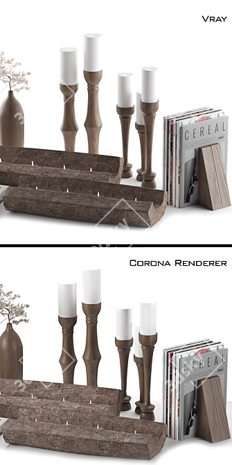 Bohemian Wood Candle Holder Set 3D model image 2