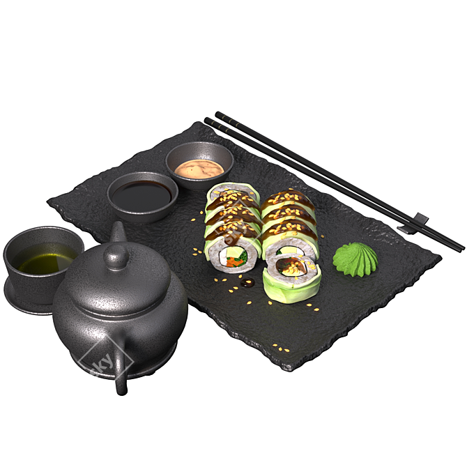 Japanese Tea and Sushi Set 3D model image 1