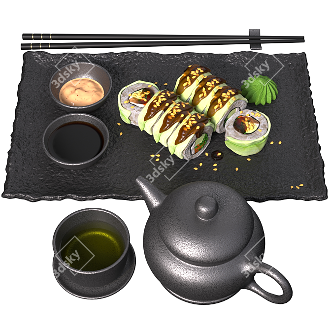 Japanese Tea and Sushi Set 3D model image 4