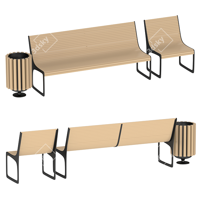  Industrial Style Bench Set 3D model image 2