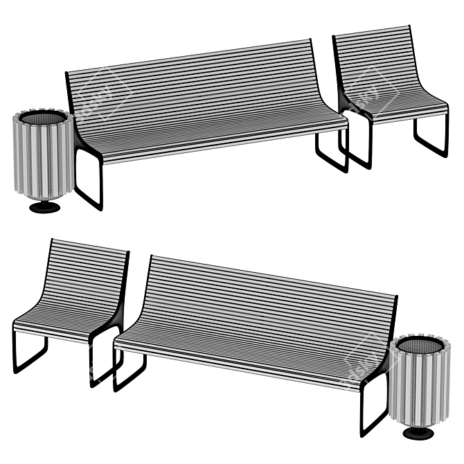  Industrial Style Bench Set 3D model image 3