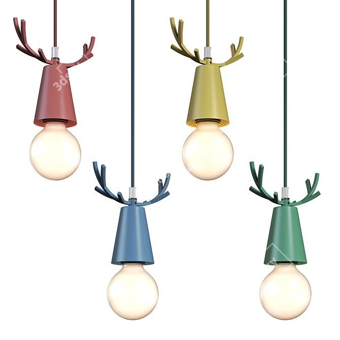 Deer One Pendant Lamps, Colorful 3D model image 1