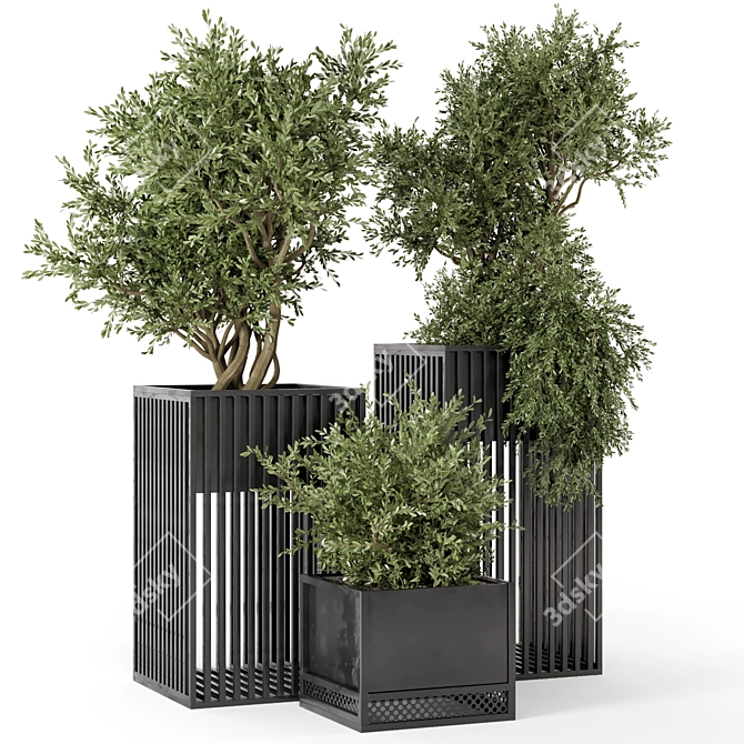 Metal Potted Outdoor Plant Set 3D model image 1