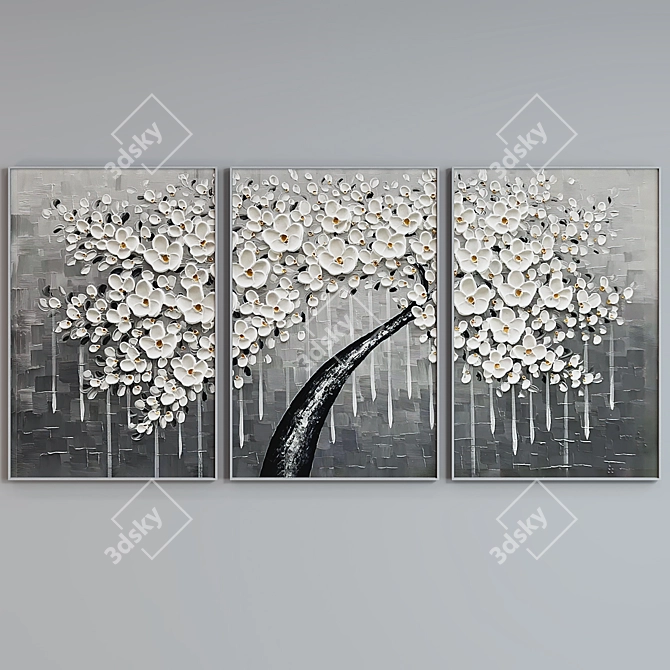 Modern Tree Oil Triptych Frames 3D model image 3