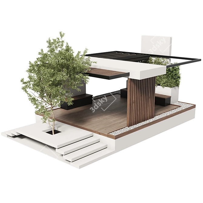 Modern Outdoor Furniture Set with Pergola 3D model image 4