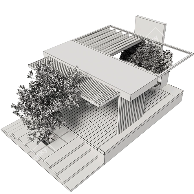 Modern Outdoor Furniture Set with Pergola 3D model image 7