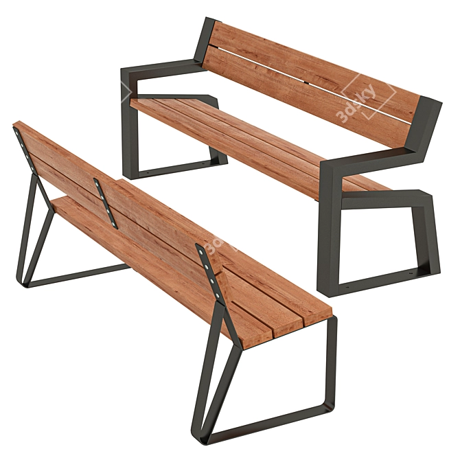 Urban Outdoor Bench Collection 3D model image 2